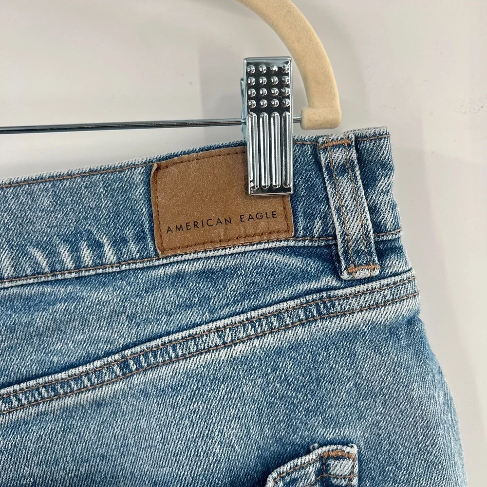 American‎ Eagle AEO highest rise baggy straight leg distressed jeans boho 16